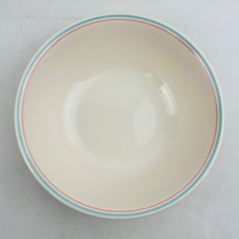 Corelle Forever Yours Serving‎ Bowl 8" Round Pink Teal Band Sandstone Vintage